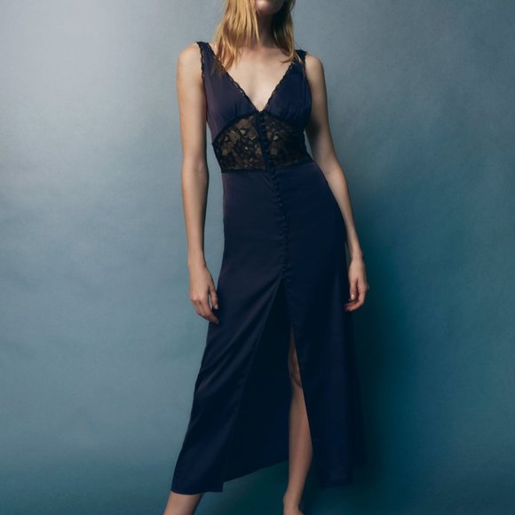 Zara Dresses Net Zara Navy And Black Lace Slip Dress Size Small Nwt